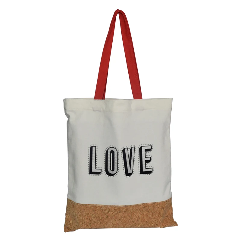 custom natural cork wood material shopping tote bag with thermal transfer