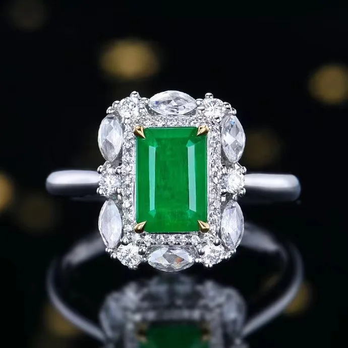 MEDBOO Fine Jewelry Manufacturer Real 18k White Gold 1.43 CT Emerald Cut Jewellery Natural Afghanistan Gemstone Emerald Ring