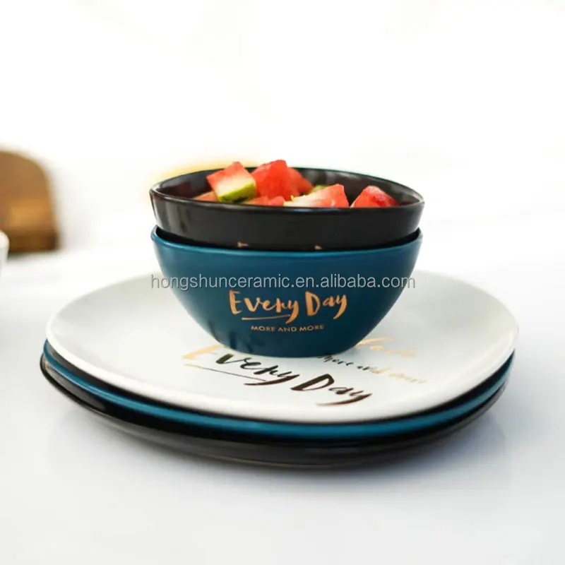 Nordic creative ceramic tableware with gold text western dishes matte gold triangle plate