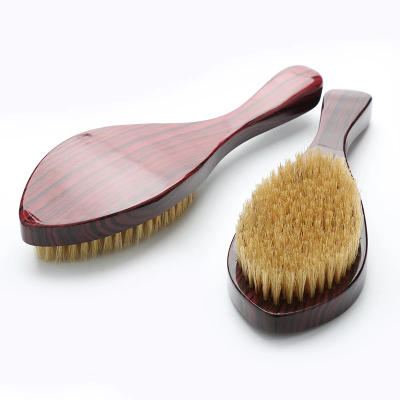 custom Luxury grain long handle hard boar bristle wooden cheap 360 curved wave beard hair brush