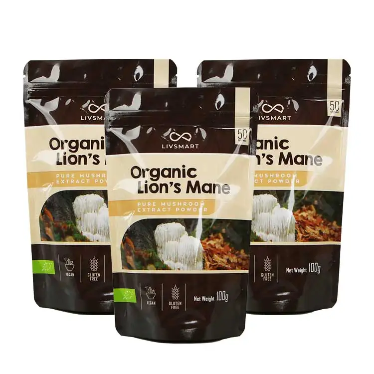 Health Quality Natural Medicinal Mushroom Powder Organic Lions Mane Mushroom Extract Bag Free Sample