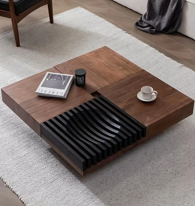 Modern living room furniture square coffee table walnut bark wood frame living room coffee table