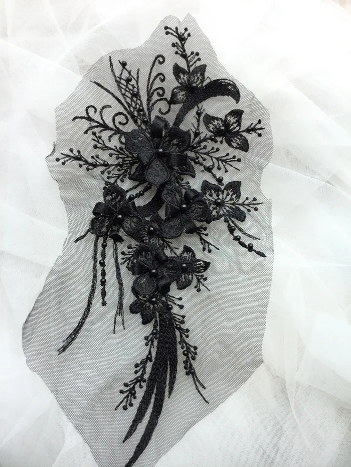 3D Flower Applique Beaded Sequins Flower LACE Patch Embossed Beading lace Appliques Mot For Bridal Wedding Dress