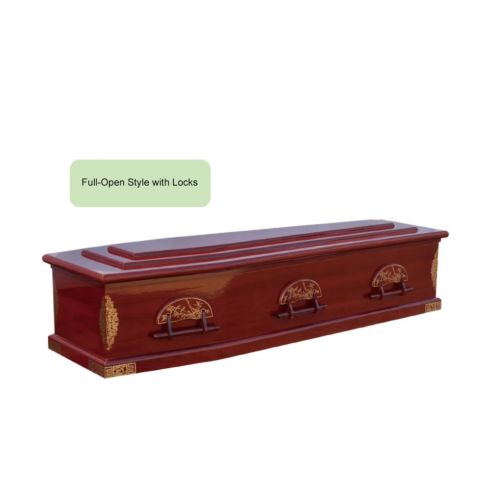 Decorative Print Lining Coffin Fiberboard Wood Coffin Funeral Coffins With 6 Wooden Bar Handles