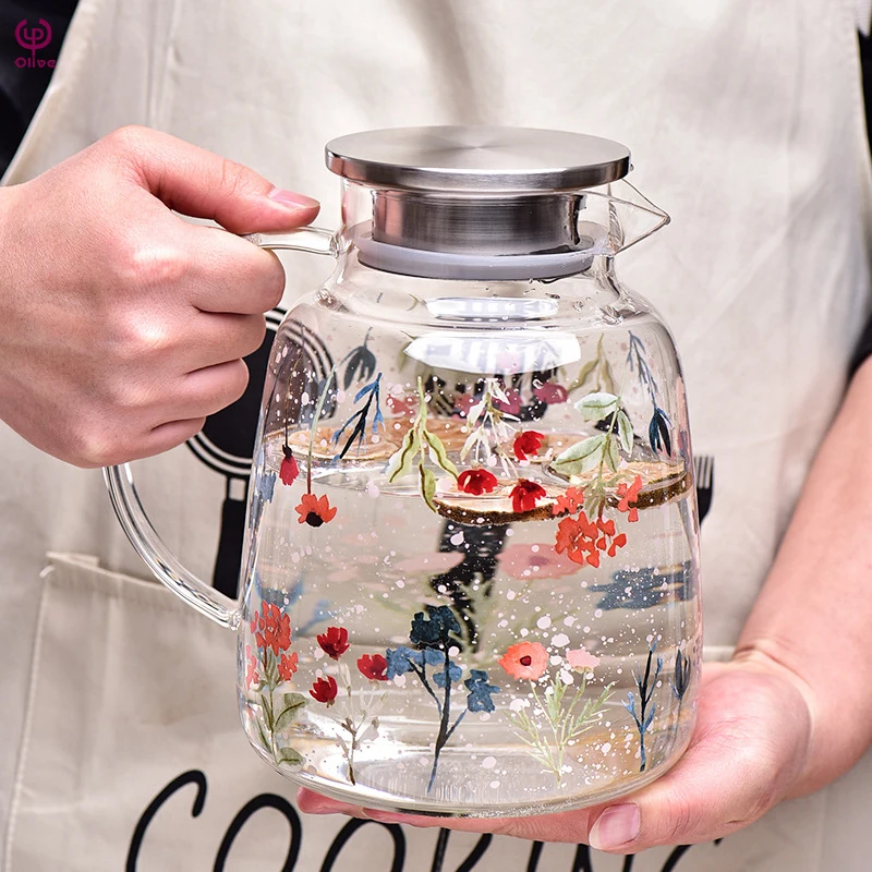 High-grade cold water kettle set printing kettle with lid heat-resistant glass water bottle tea and water set