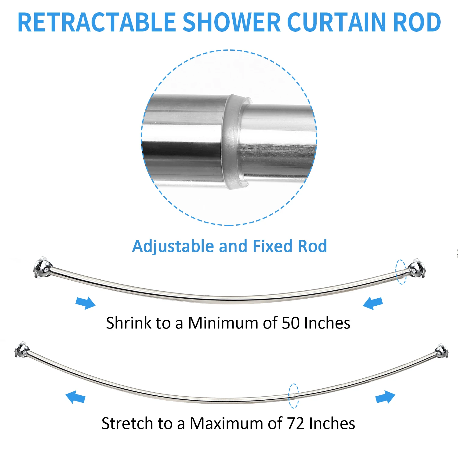 Customized Rotating Curved Shower Curtain Rods Sets Metal Stainless Steel Curtain Rod Set