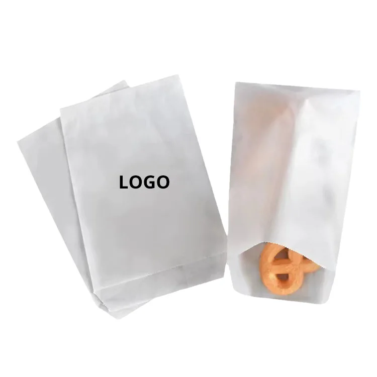 Custom Logo White food Grade Grease Sandwich Resistant Coated Wax Lined Paper Bags For Bakery Cookies Snacks French Fries