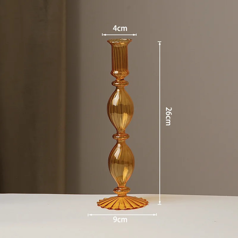 European-style Glass Candlestick Vase Luxury Crafts Table Glass Ornaments Candlestick Holder Retro Glass Candlestick Holder