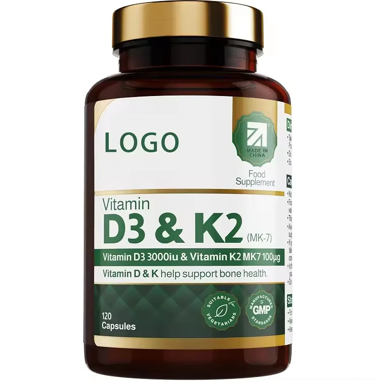 Капсулы Non-GMO формула 5000 IU витамин D3 Витамин K2 MK-7 комплекс витамина D & K с добавкой D3