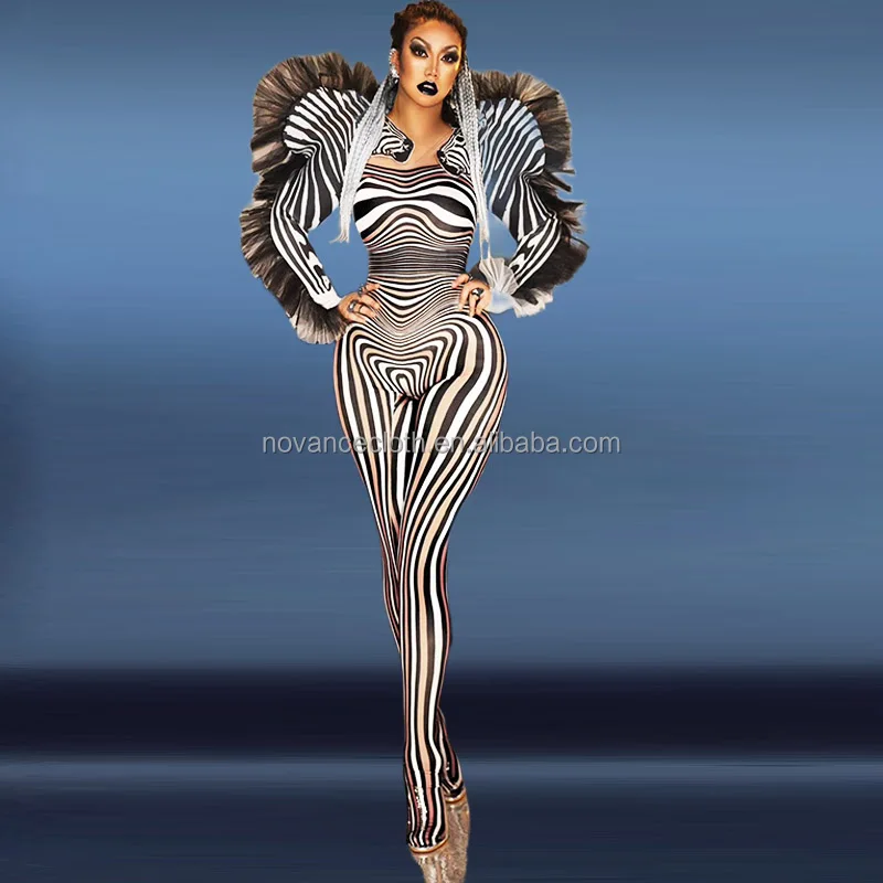 NOVANCE Hot Selling Products 2022 Exaggerated Cosplay Zebra Print Sexy Slim Fit Ladies Party Wears Jumpsuit For Nightclub Bar