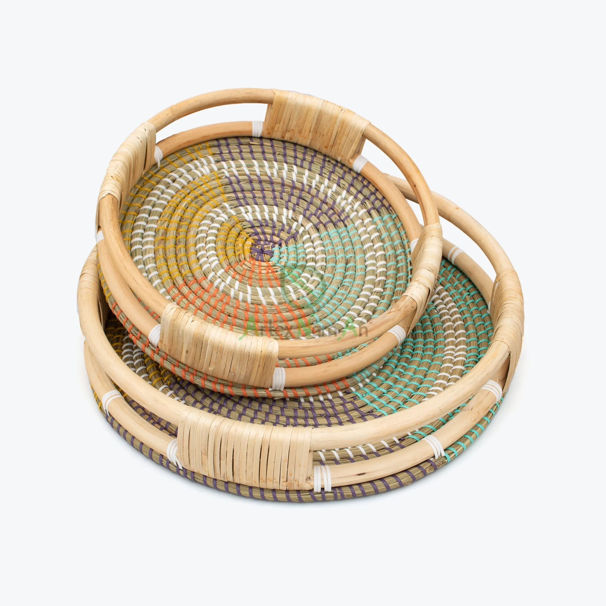 Eco friendly round rattan tray also serving tray decorations from Vietnam manufacturer