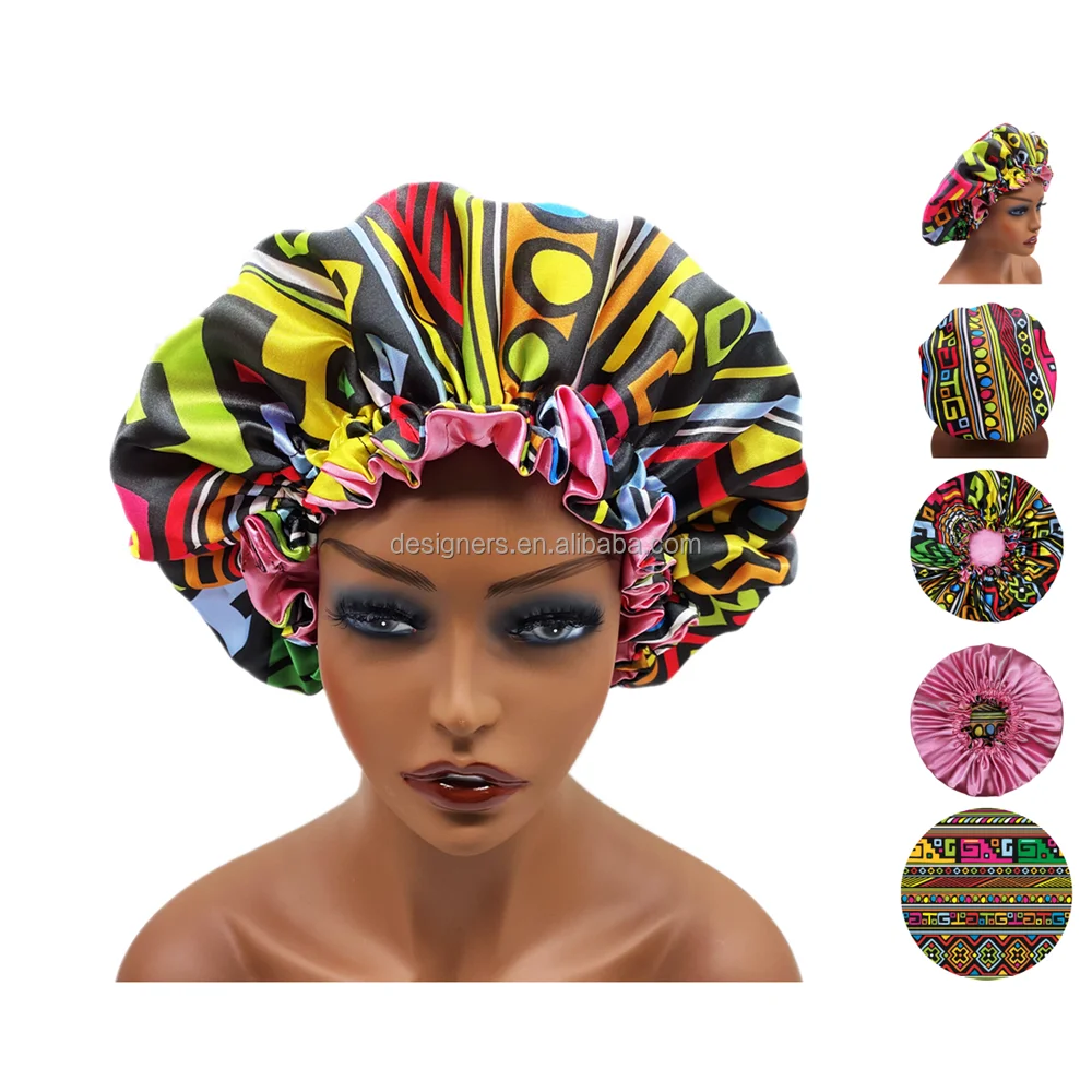 Wholesale Reversible double layer popular sleep cap Adjustable satin hair Drawstring jumbo bonnets for women