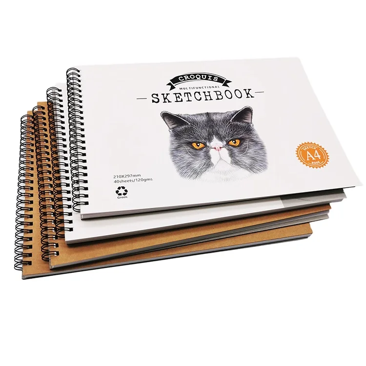Hardcover 40 Sheets Student Kraft Drawing Sketch Book A4 Personalized Spiral Notebooks For Gift