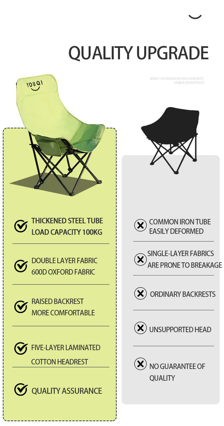 Outdoor Camping folding chair  beach fishing portable stool sitting and lying high back picnic Camping folding beach  moon chair