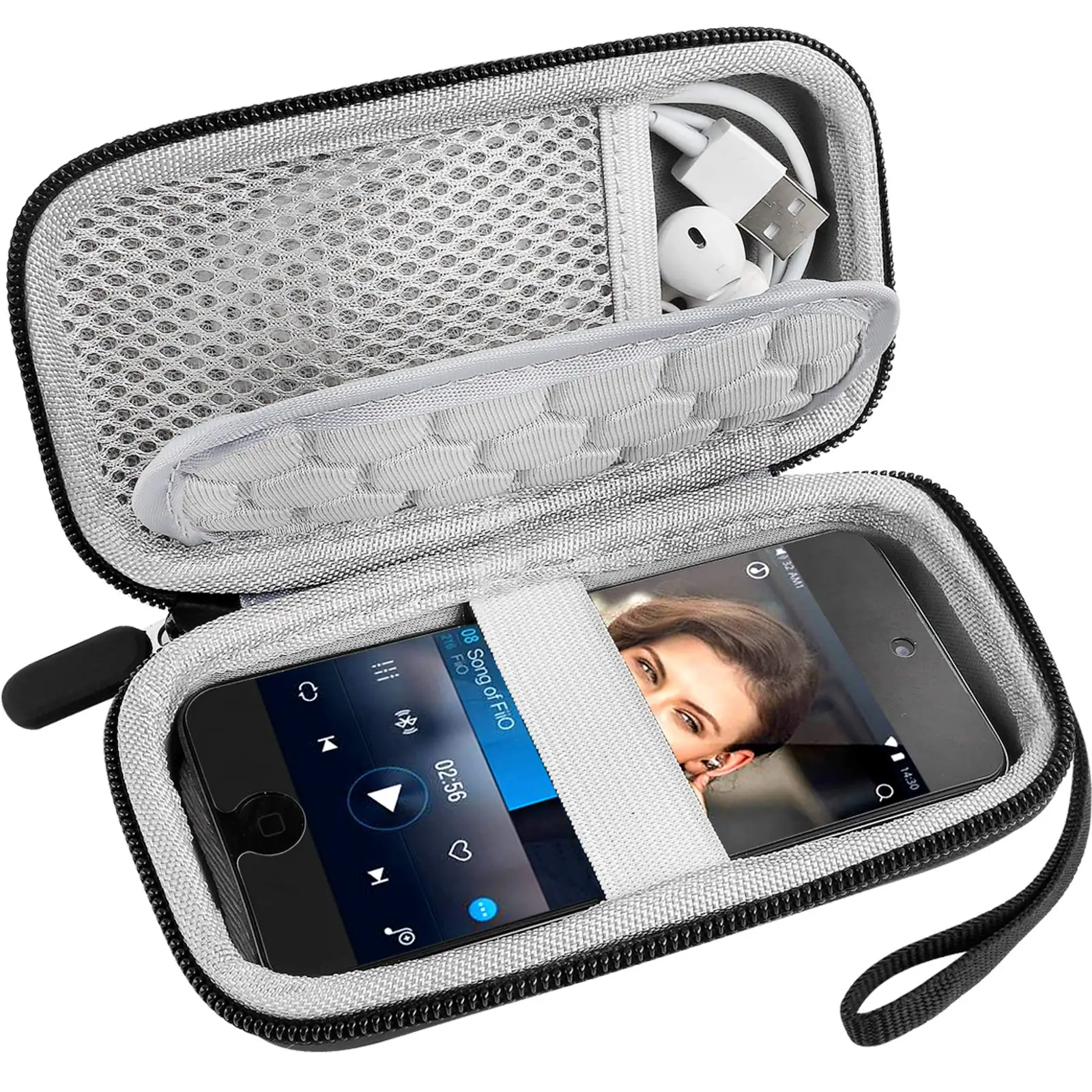 Hard eva bag for iPod Touch and Mibao MP3 Player Soulcker Sandisk MP3 Player and other music players with earphones USB cables