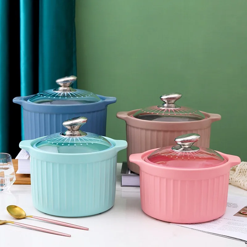 Ceramic Casserole with Lid Household Stockpot Soup Porridge Pot Mg-0221 Nordic Simple Tempered Glass Lid Ceramic Handle Round