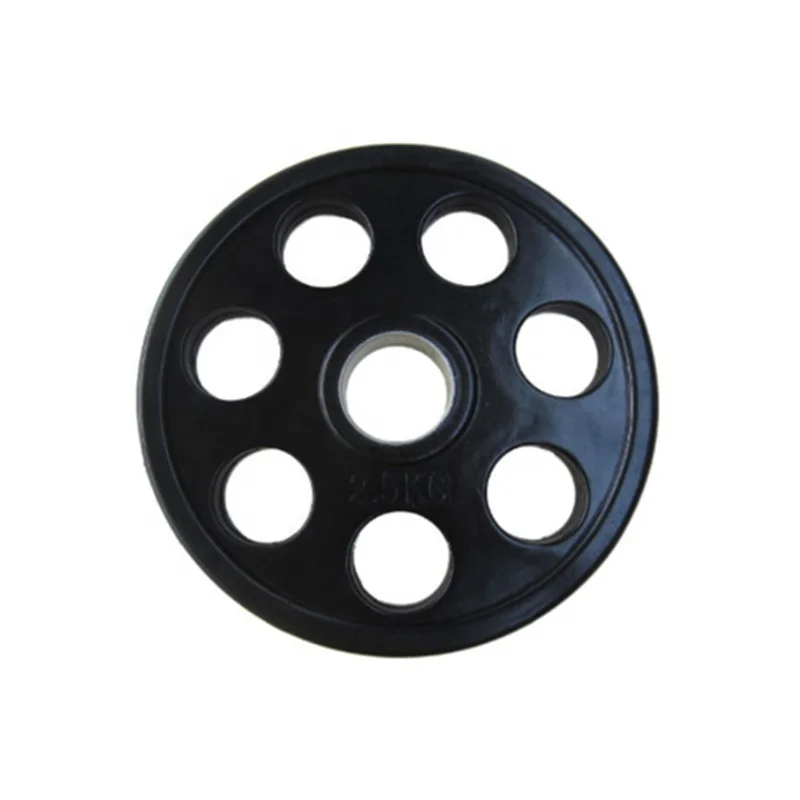 High quality Gym Equipment Black Rubber Coated Barbell Seven Holes Weight Plate