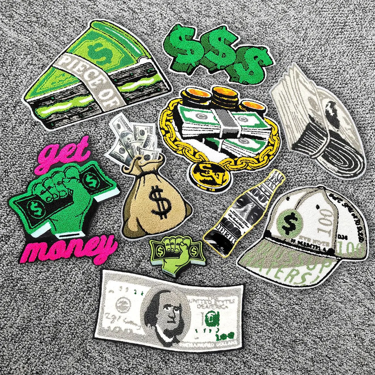 Wholesale Customized Money Printed Sequence Embroidered Patches Iron on