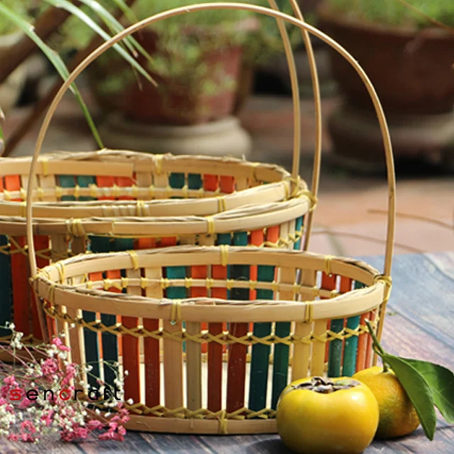 Vietnam Customized Wholesale Belly Straw Basket Woven Natural Handmade Rattan with Handles