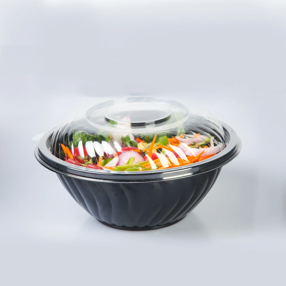 Custom Transparent round Disposable Plastic takeaway 80oz fruit salad bowl with lid