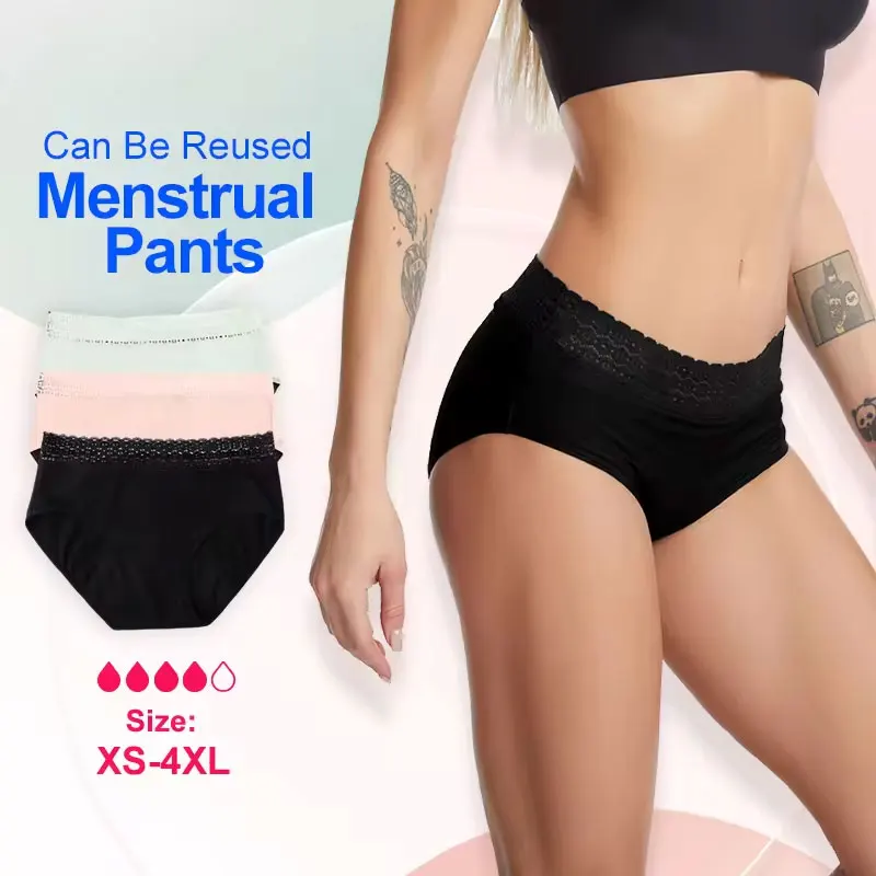 Oem Young Girl Heavy Flow Menstrual Underwear Panties For Period 4 Layers Anti Leak Mid Rise Lady 24h Protect Super Period Panty