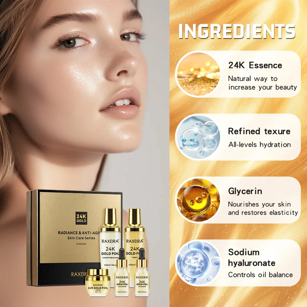 Hot Sale 24K Gold  Anti-aging Skin Care Set Moisturizer Nourishing Serum Cream  Facial Kit 24k Gold Face Serum Set