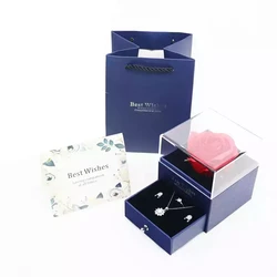 Acrylic Transparent Cover Drawer Ring Necklace Jewelry Box Rose Gift Box Valentines Day Mother Mom Love Day Flower Gift Box