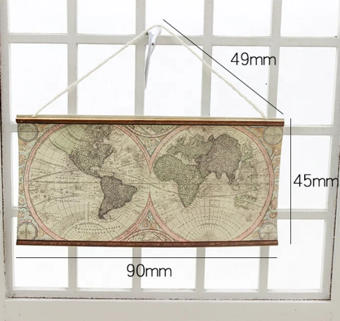 Dollhouse Wall Decorative Vintage  Miniature  World Map