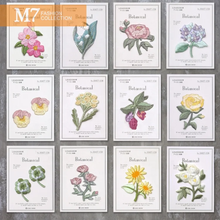 HZ070 вышитые растительные цветы, горячие наклейки, одежда, пуховик, персонализированные нашивки с вышивкой