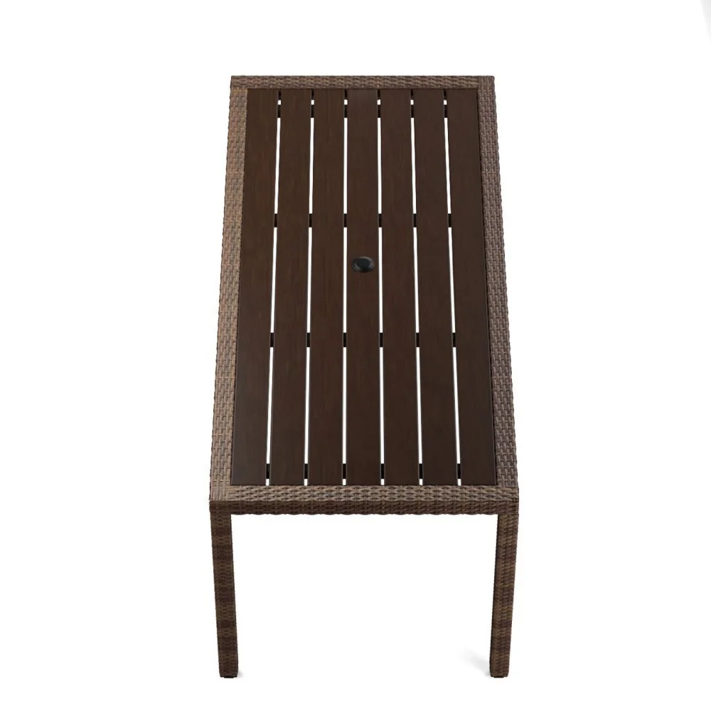 Courtyard Rattan Long Dining Table with Armless Chair 6 Seaters Set