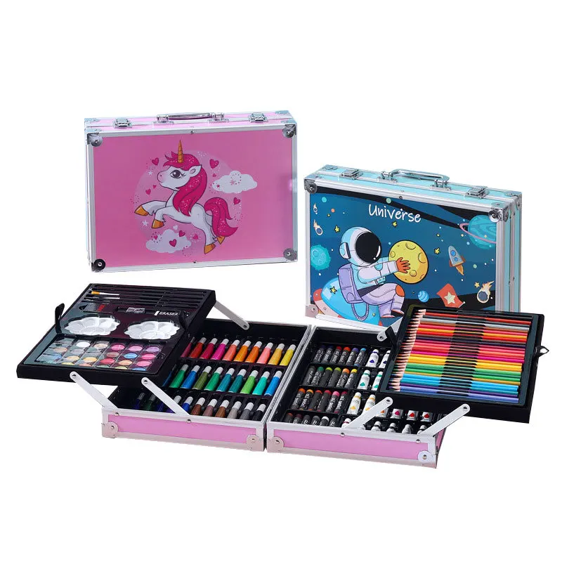 208 pieces Art Supplies produced Oil Pastels Crayons Colored Pencils Markers Painting Drawing Toys Art Set Case