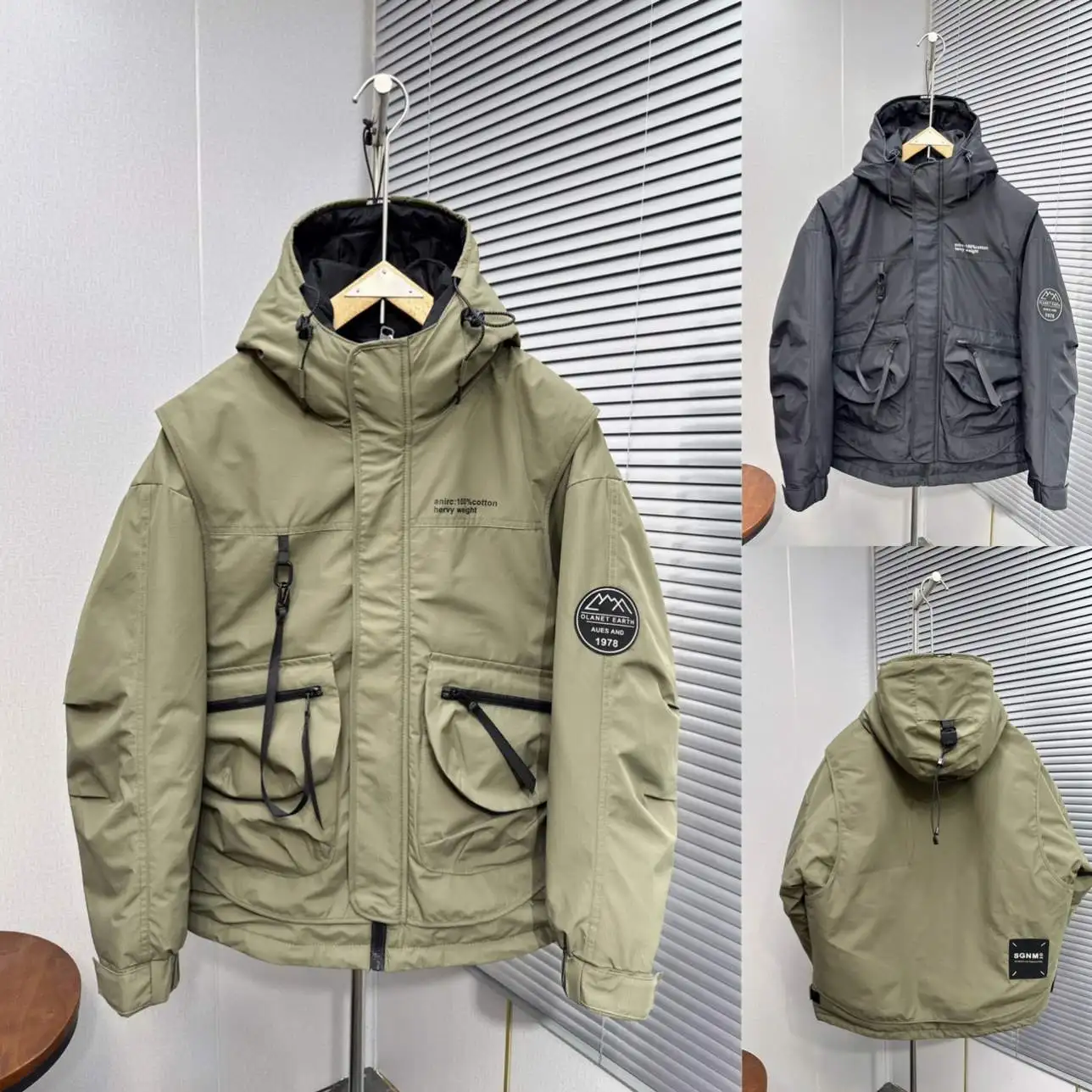High quality face mask multi-pocket black lightweight custom logo bubble winter goose down coat puffer jacket for men
