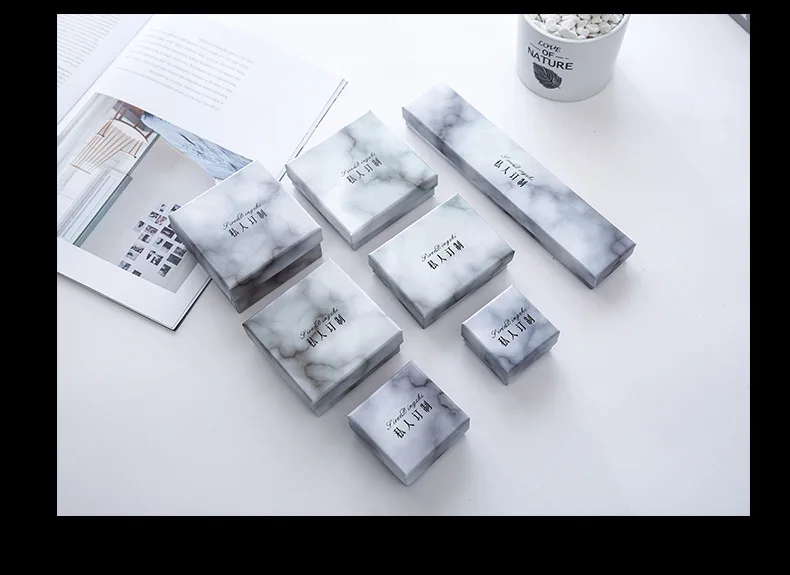 Wholesale Customize Square Marbling Jewelry Box Necklace Earrings Ring Bracelet Case Gift Packaging Box