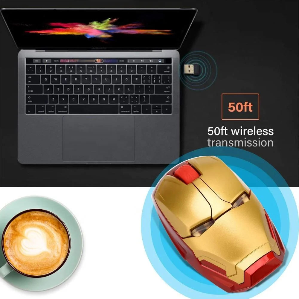 Hot selling unique design Ergonomic Wireless Iron Man Mouse 2.4G Portable Mobile Computer Mouse