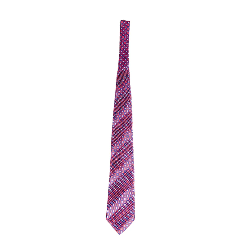 Wholesale Mens Square Dot Pattern Tie Red Blue Handmade Custom Polyester Print Pleated Necktie