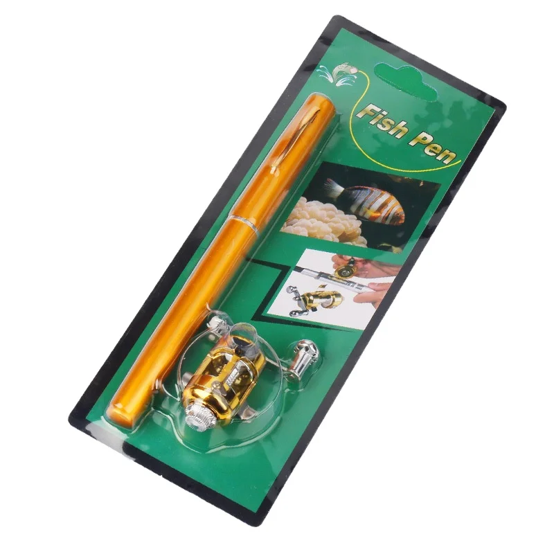 Hot sale Pen Shaped Fishing Rod Glass Telescopic Mini Pen Fish Rod with Drum Reel Wheel Fishing Rod Combo