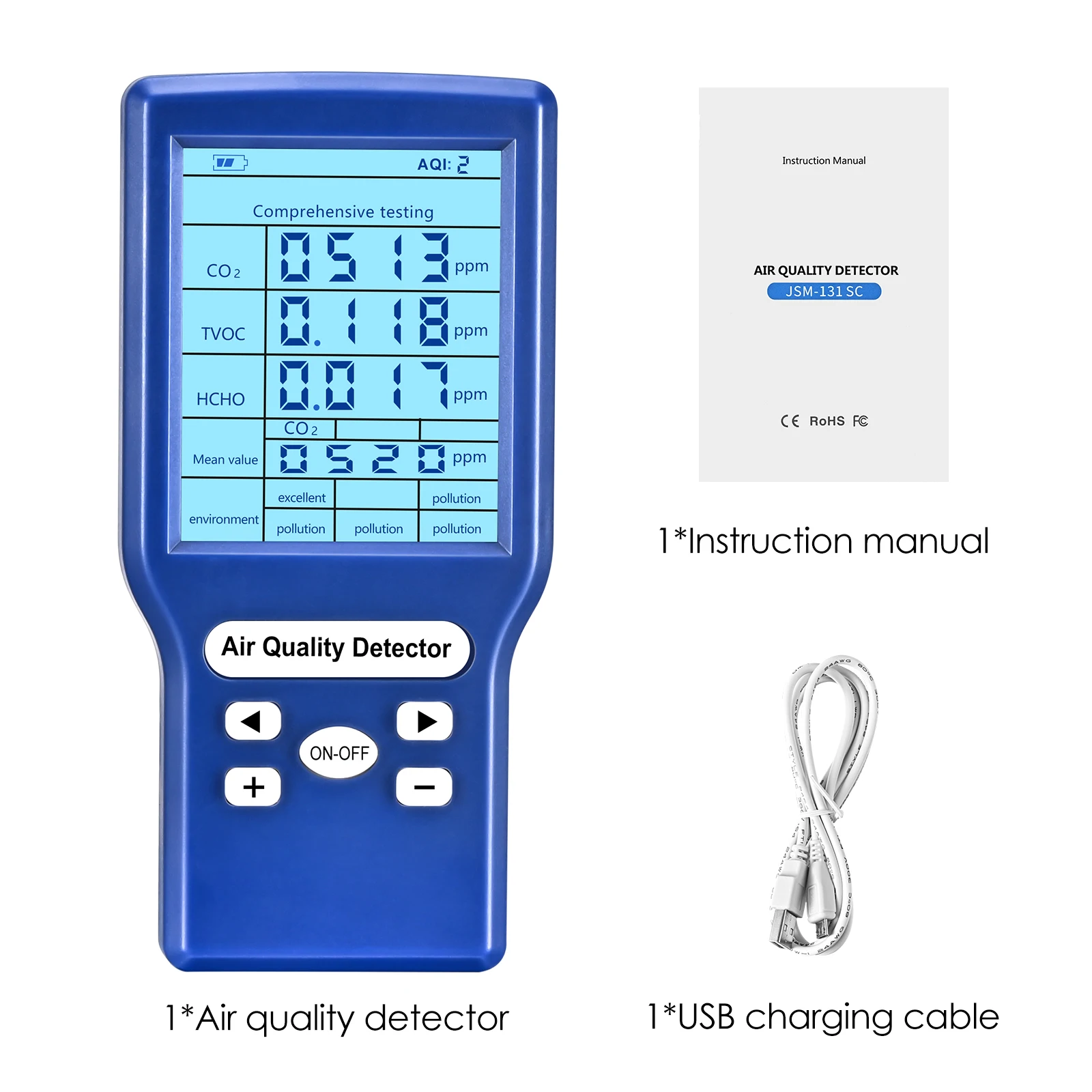 Cheap flow detection technology monitoring equipment handheld HCHO TVOC CO2 AQI air quality monitor