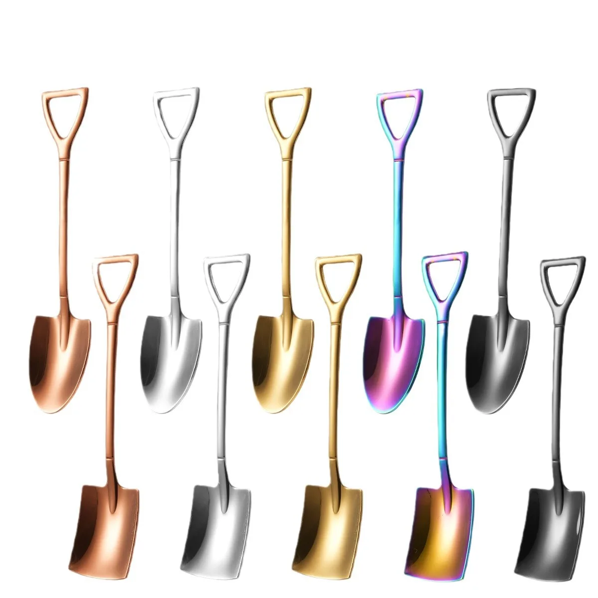 High Quality 304 Stainless Steel Gold Shovel Shape Spoons Mini Rainbow Cake Tea Coffee Ice Dessert Spoon