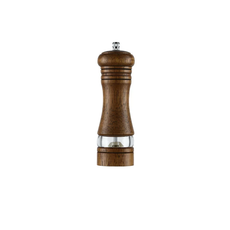 6inch Manual Kitchen Sauce Bottle Rubber Wood Seasoning Grinding Bottle Acrylic Wooden Pepper Grinder