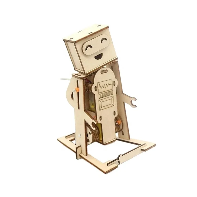 STEM 3D Battery Wooden Robot Assemble Puzzle Science Learning Model For Boys DIY Physic Experiment Kits Wooden Jigsaw Toys