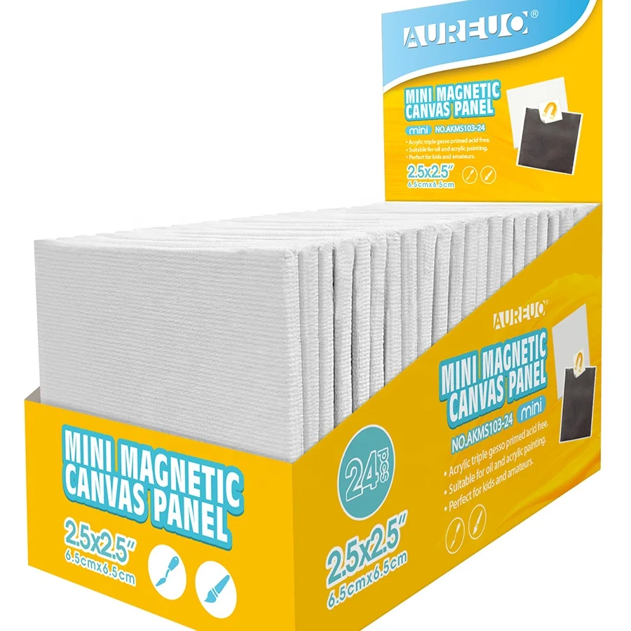 AUREUO 24 Pack 2.5*2.5 Inch Magnetic Back Primed Cotton Kids Art Mini Canvas Panel Board