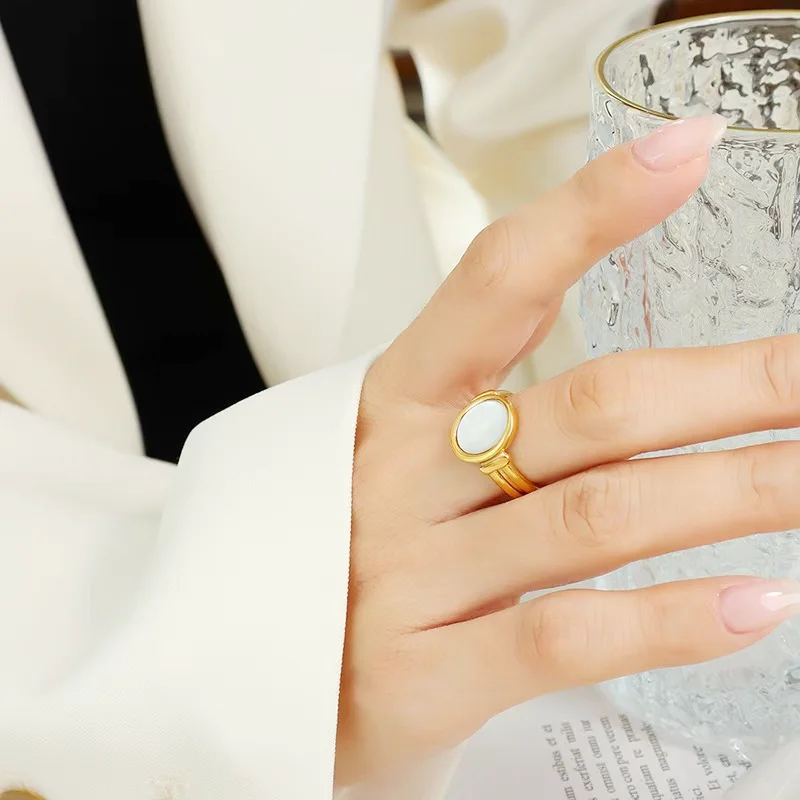 Модное белое кольцо из нержавеющей стали 18K позолоченное простое классическое тяжелое свадебное украшение подарок модный стиль