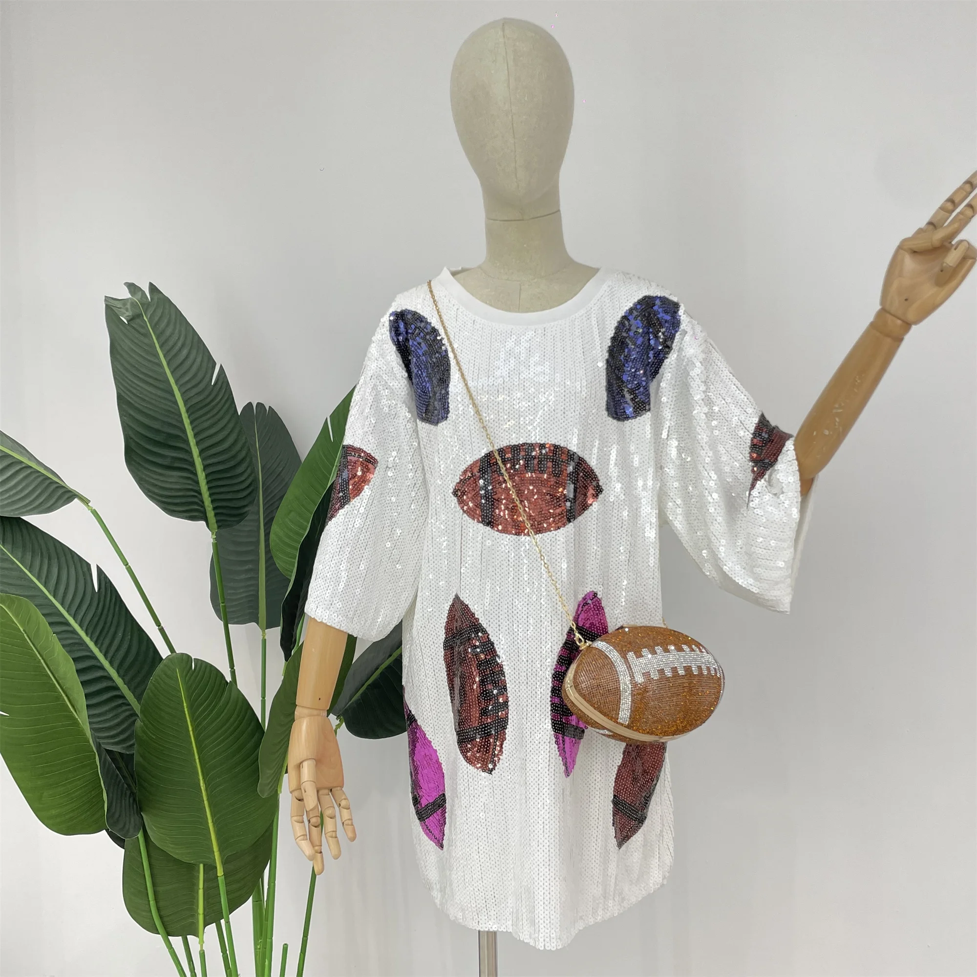 woman Wholesale Custom Game Day Football Sequin Iron On Patch Apparel club Top T-shirt Tshirt clothing Shirt dress for women