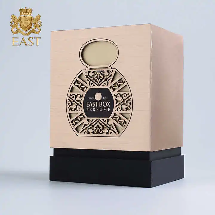 Eastbox Customize Sculpture Flocking Embossing LOGO Cosmetic Perfume Box Lid And Base Rigid Perfume Gift Box With Any Insert