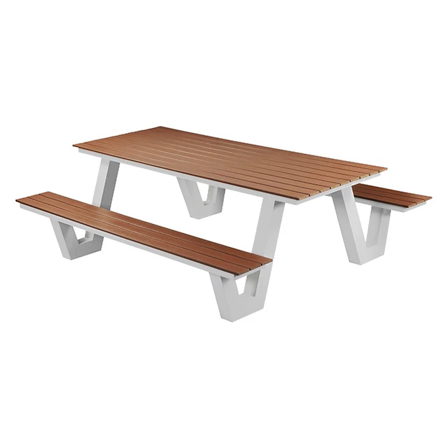 Coffee Shop Fast Food Picnic Tables or Restaurants Outdoor Table with 2 Bench Public Commercial Long Wood