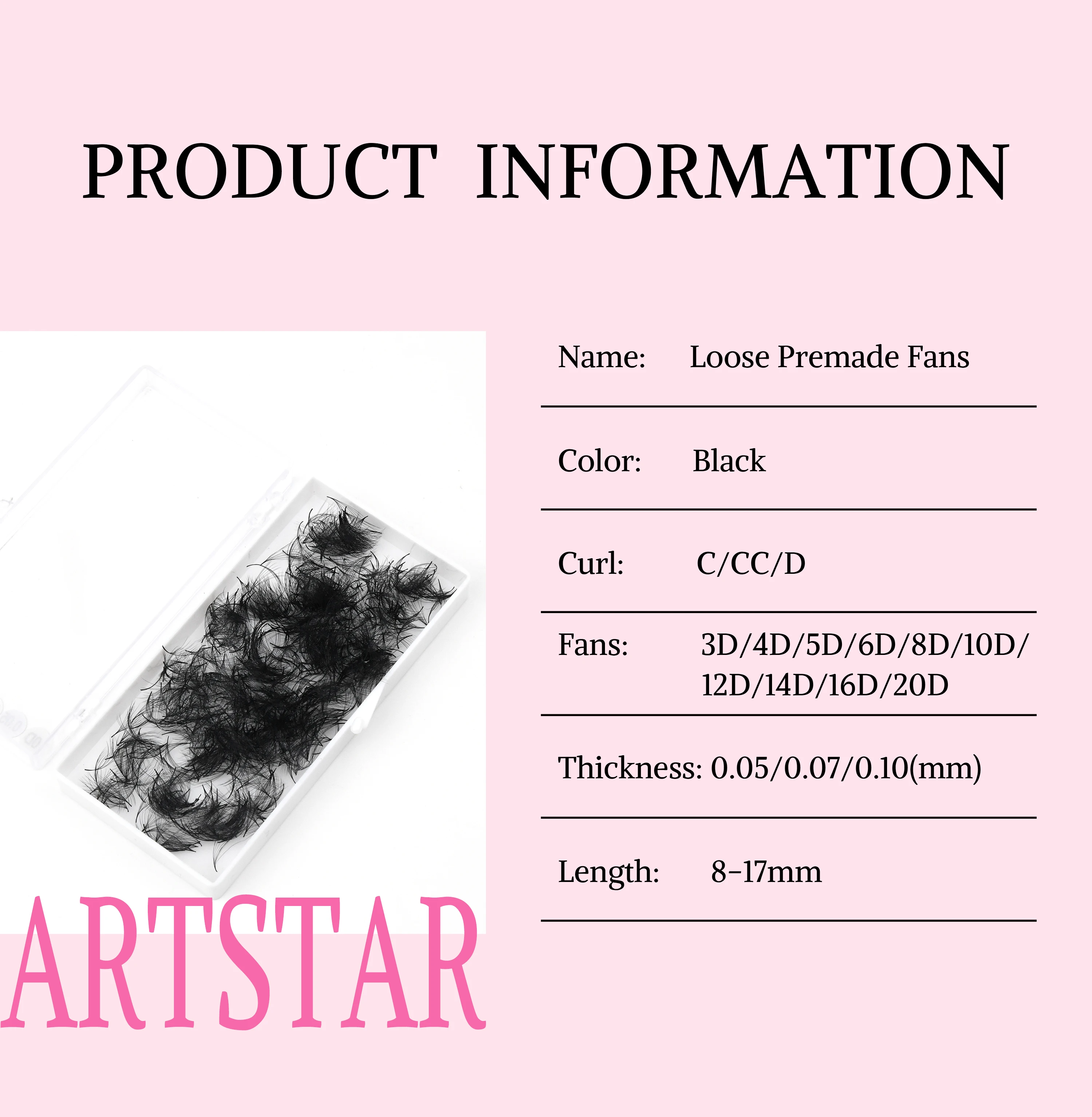 0.03 0.05 0.07mm 5D 6D 8D 10D 12D 14D 16D  ProMade Loose Fans Single Length Fans