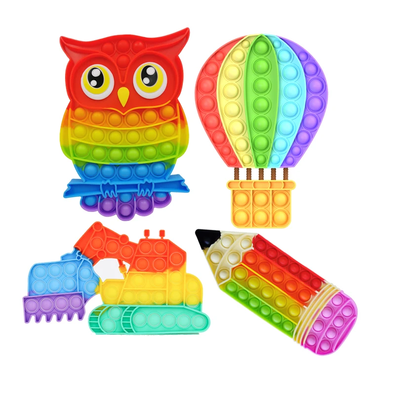 200+ Designs High Quality Silicone Popping Widget Anti Stress Puzzle Toys 2021 Toys Poppet Fidget Toy Rainbow Color