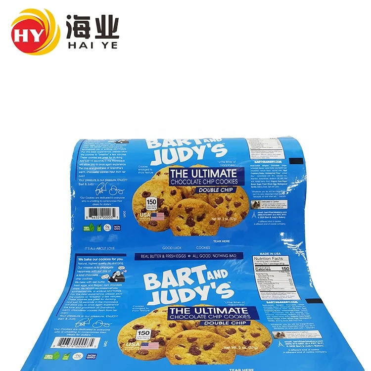 Custom Printing Food Grade Plastic Foil Packaging Film Roll Snack Cookies Biscuit Packaging Film