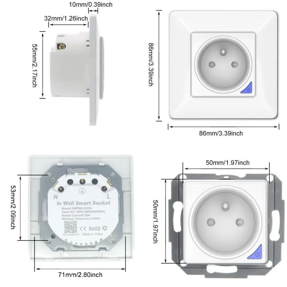 tuya app smart life US panel zigbee /wifi Recessed wall switch In wall smart socket