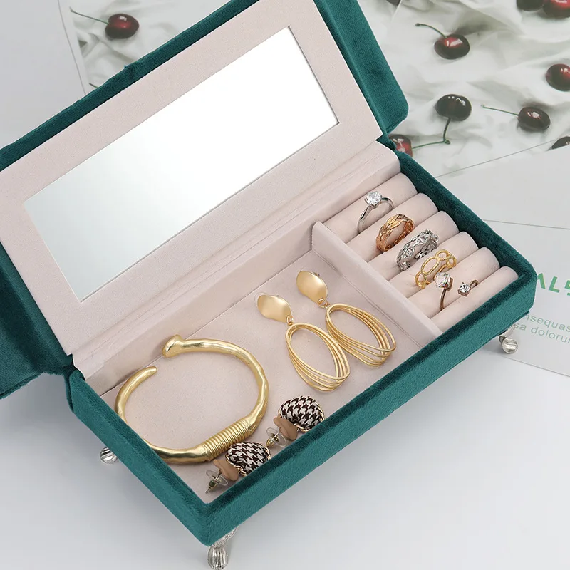 Hot Selling Dutch Flannel Jewelry Box Compact Sofa Accessories Storage Box Makeup Mirror Decorative Ring Storage Organizer Whole